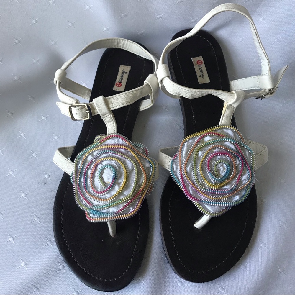 White Summer Sandals w/ Rainbow Floral